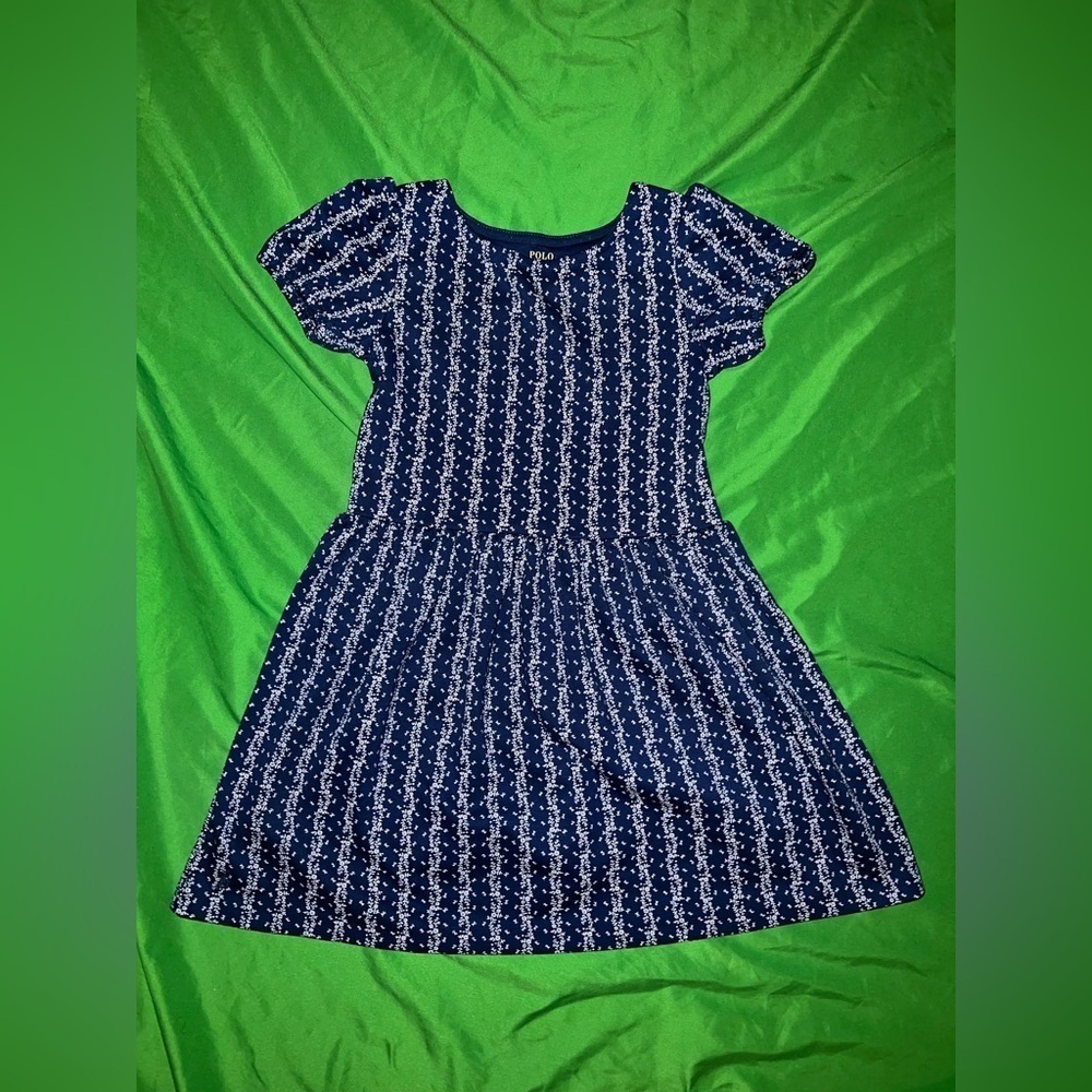 Polo by Ralph Lauren Blue Dress with White Design sz 6